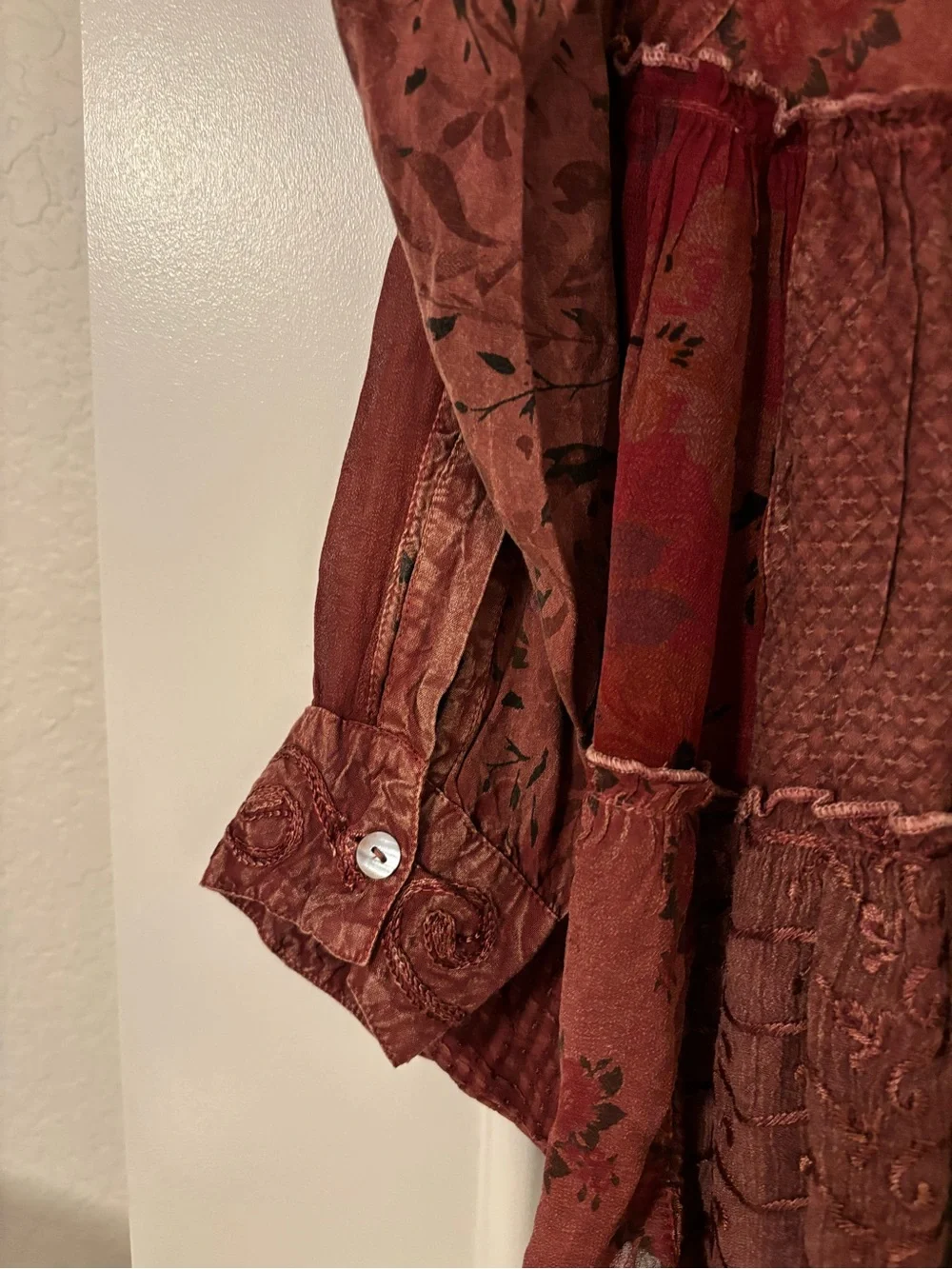 NWT - Burgundy Patchwork Boho Style Blouse - Picture 11 of 13